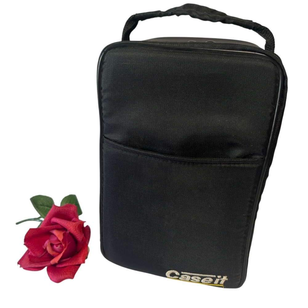 Vtg Case It Black 15 CD Carrying Case Zipper Storage Tote front pocket LIKE NEW